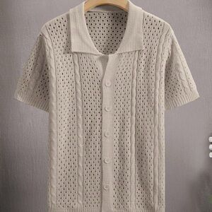 Beige Short Sleeve Knit Cardigan